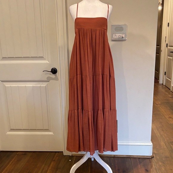 Dresses & Skirts - Rust Tiered Maxi Dress with Spaghetti Straps